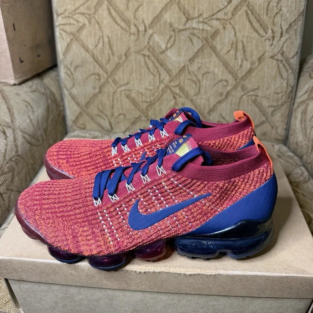 Nike Air Vapormax Flynit 3 Noble Red Blue Void AJ6900-600 Men's 10.5 Sneakers